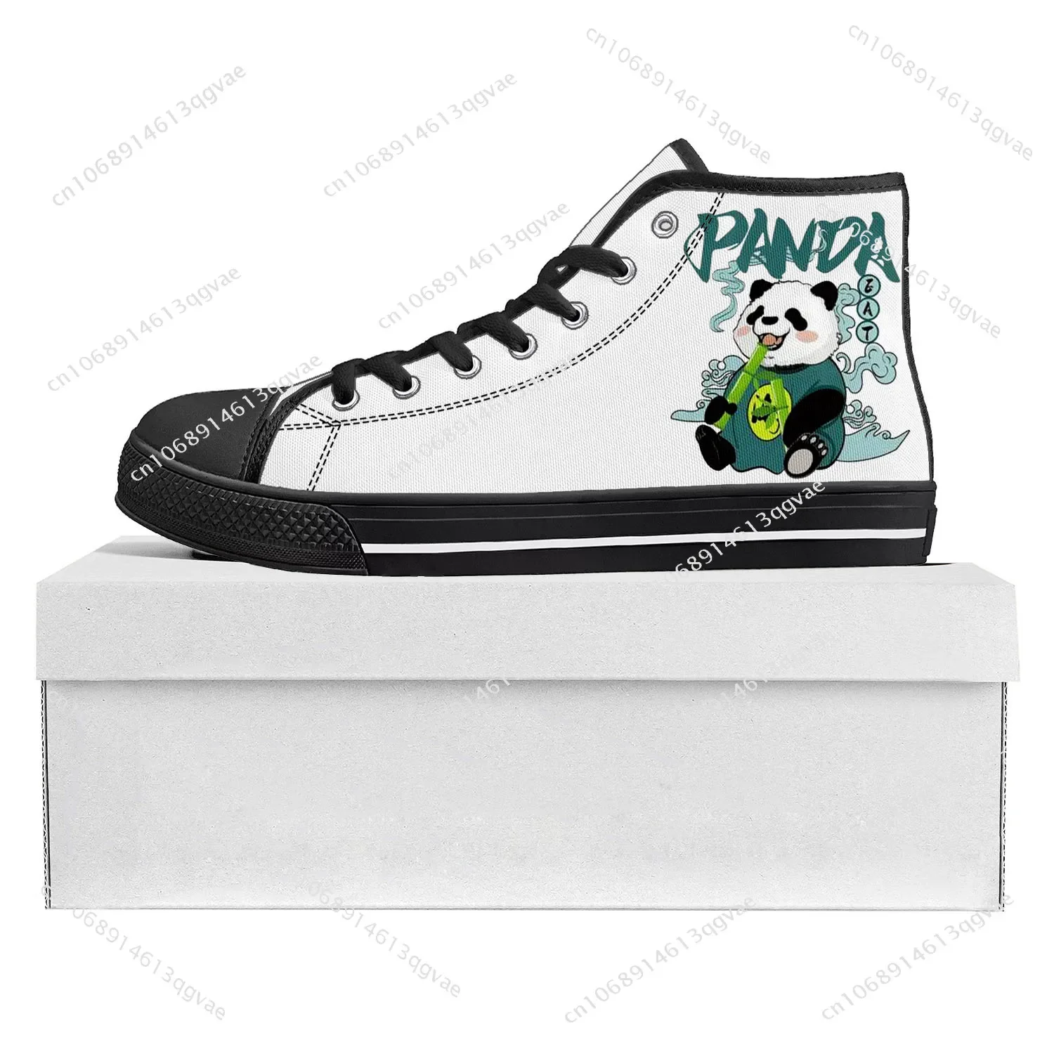 Panda Cute Pattern High Top High Quality Sneakers Mens Womens Teenager Canvas Sneaker Custom Made Shoe Casual Couple Shoes Black