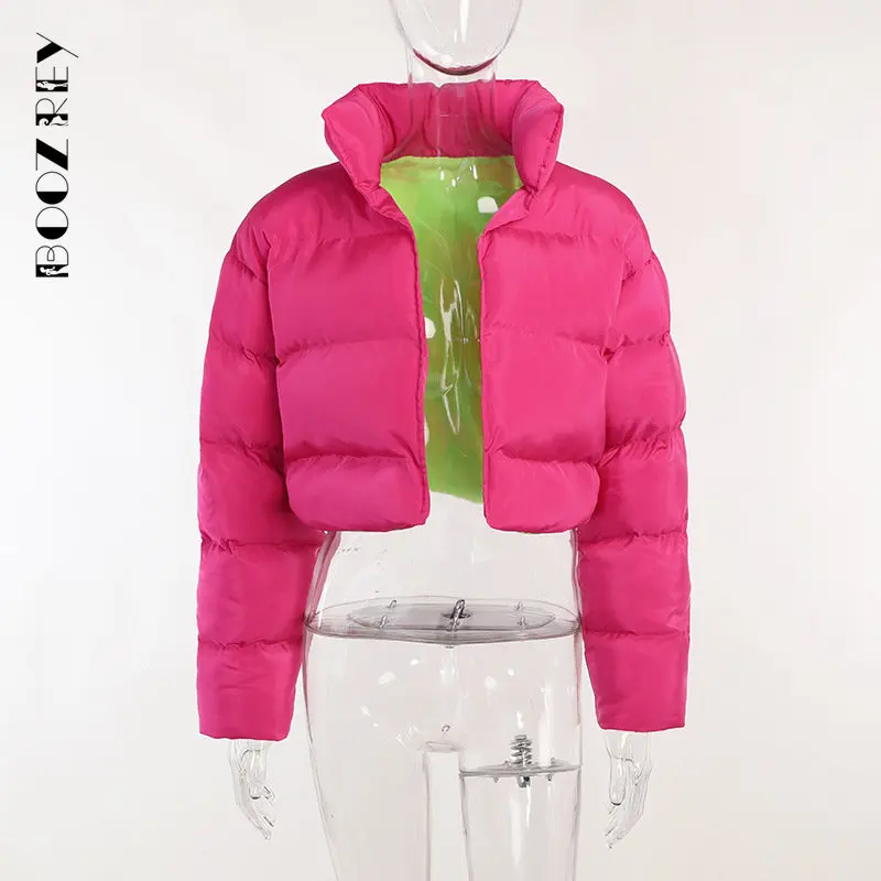 BoozRey Sexy Short Padded Jacket Women's Winter Girl Streetwear Cool Zipper Parkas Womens Winter Clothing 2022 Punk Coat Outfits
