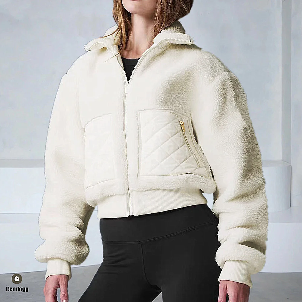 

Autumn Winter Warm Sports Jacket Outdoor Mountain Running Clothes Stand-Collar Zipper Coat Pockets Female Loose Outwear XP119