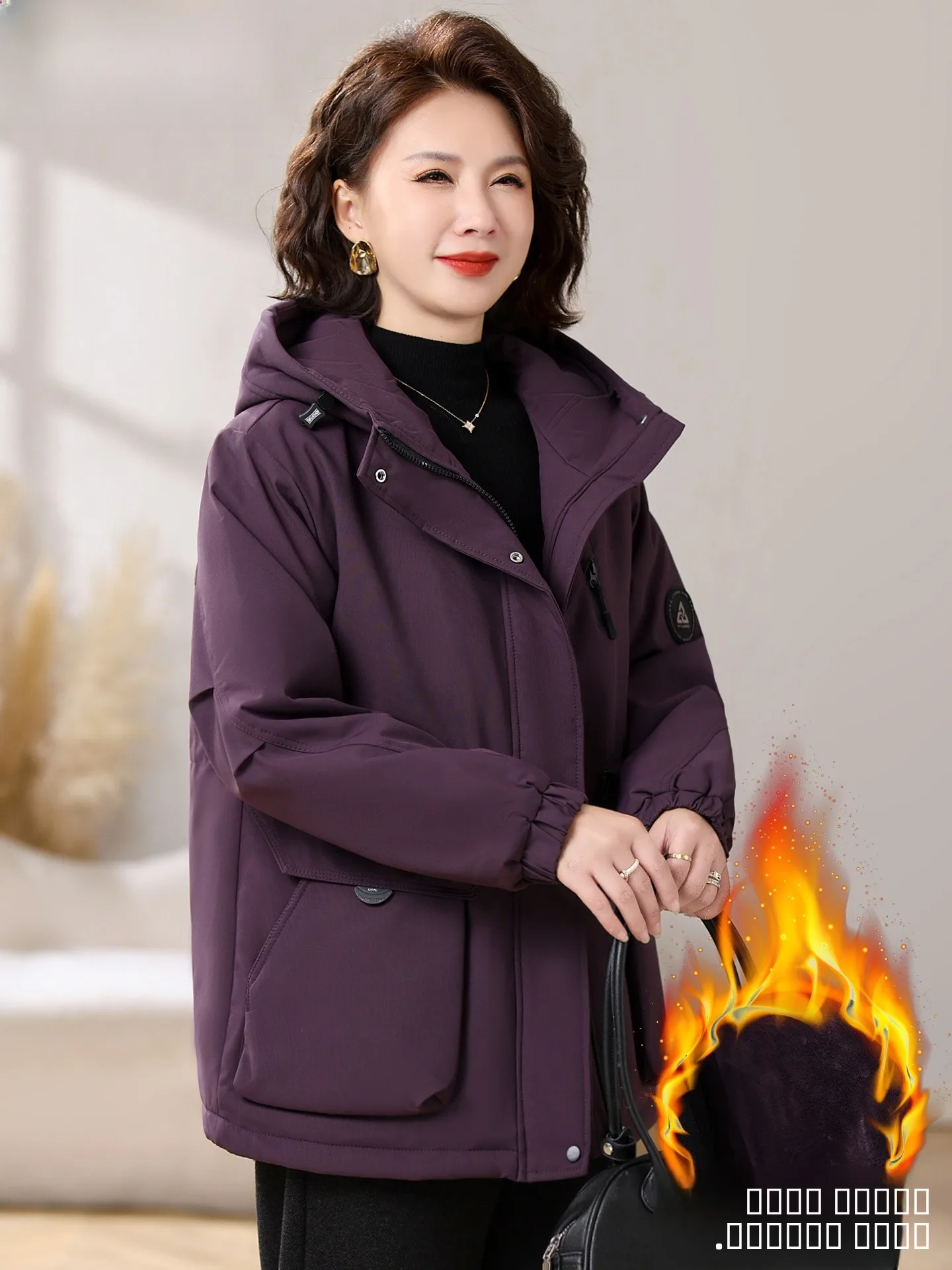 

Thiened Fce Winter Jaet for Women ly Autumn Winter Cotton Coat Stand Cut Zipper Closure Hooded Warm Coat