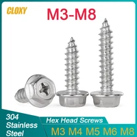Tornillos autorroscantes con brida de cabeza hexagonal de conducción cruzada Phillips M3 M4 M5 M6 M8 de acero inoxidable 304 con arandela