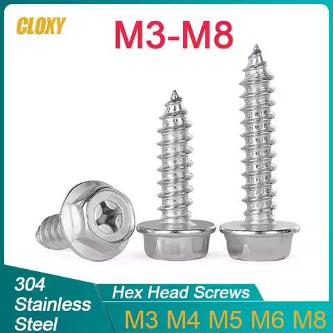 304 Stainless Steel M3 M4 M5 M6 M8 Phillips Cross Driving Hexagon Hex Head Flange Self Tapping Screws With Washer