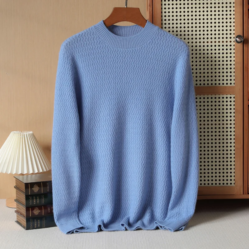 2023 Men\'s High End 100 Pure Cashmere Knitted Diamond Round Neck Sweater Winter Warm Pullover Solid Autumn Solid Business Top