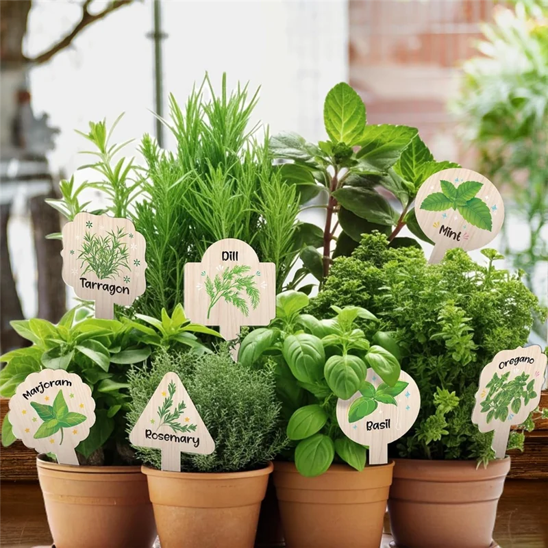 A26F-15Pcs Wooden Plant Markers Garden Markers, Plant Labels For Flowers Greenery Seedling Nursery Plant Tags With Printed Herb