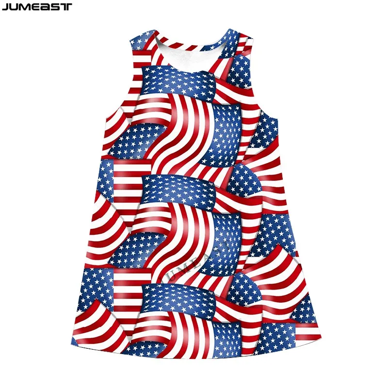 Jumeast Y2k Women 3D Printed Dresses Hip Hop American Flag Camouflage Summer Fashion Sleeveless Dress Suspender Nightdress