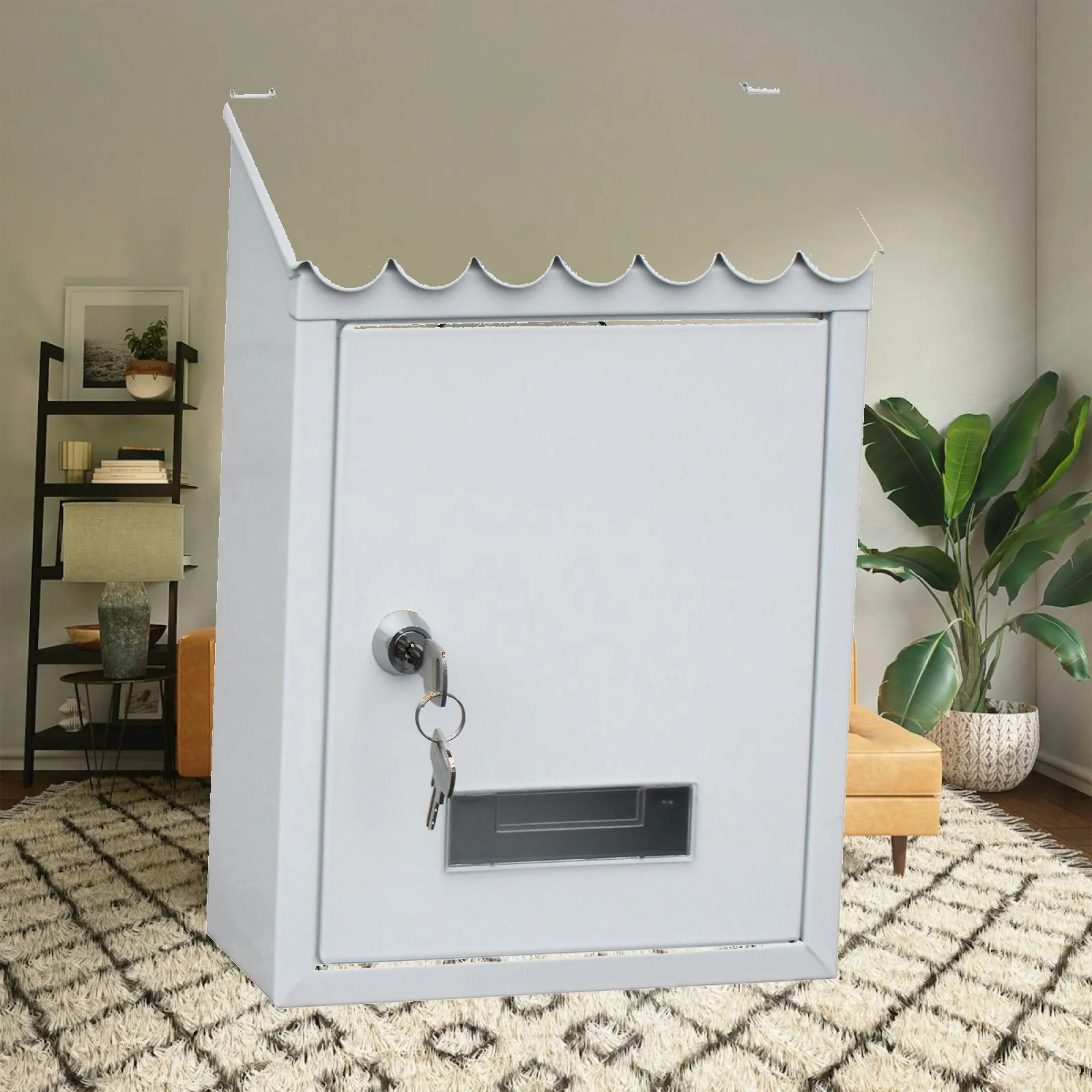Metal Locking Mailbox Mail Box Lockable Wall Mount Letter Box Door & 2 Keys
