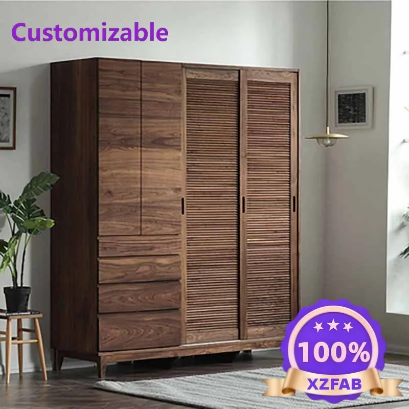Customizable Japanese all solid wood wardrobe sliding sliding door shutter grille door