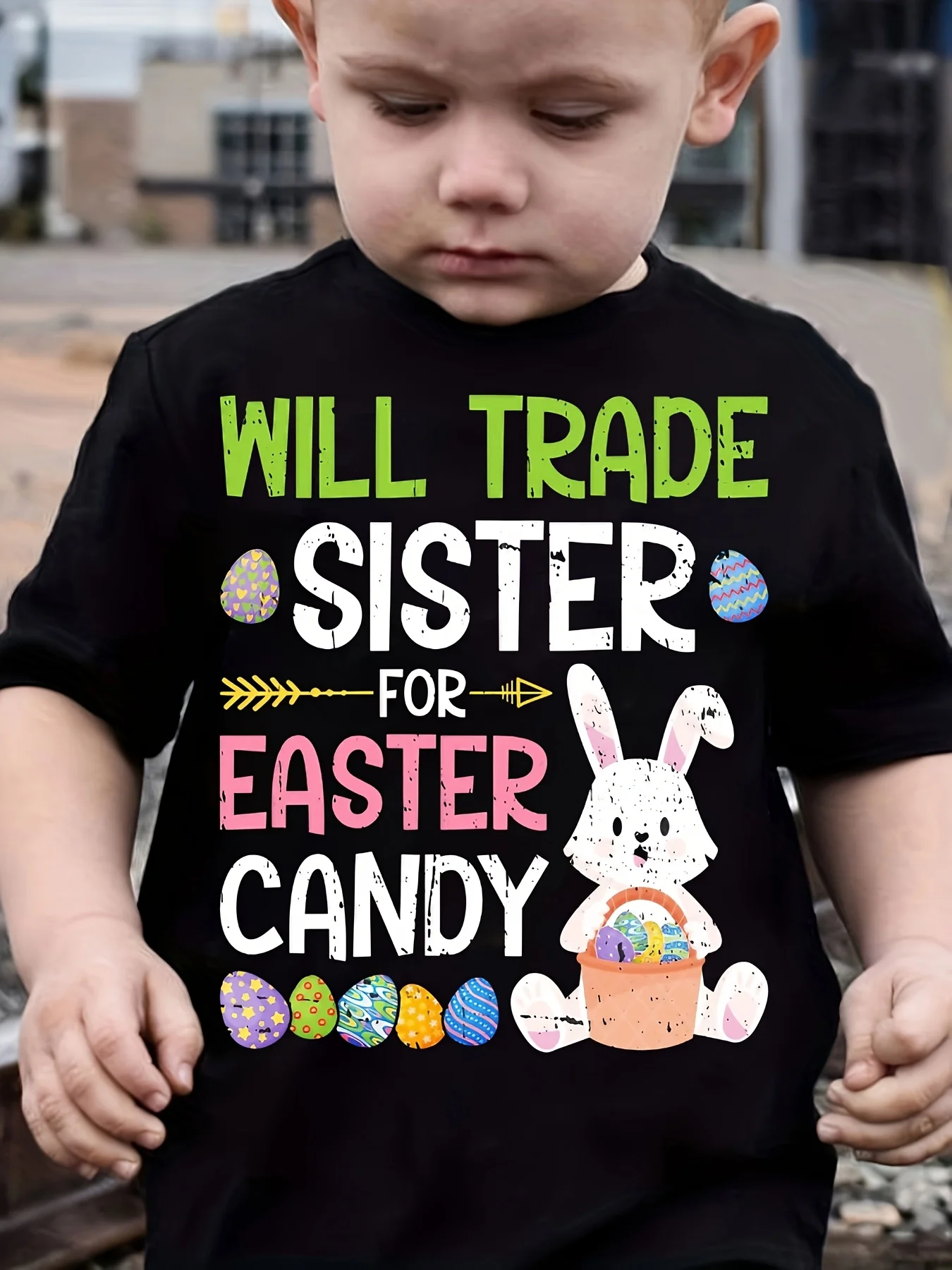 Boys Funny Easter‑Slogan Print T‑Shirt Casual Crew‑Neck Short‑Sleeve Kids Holiday Top