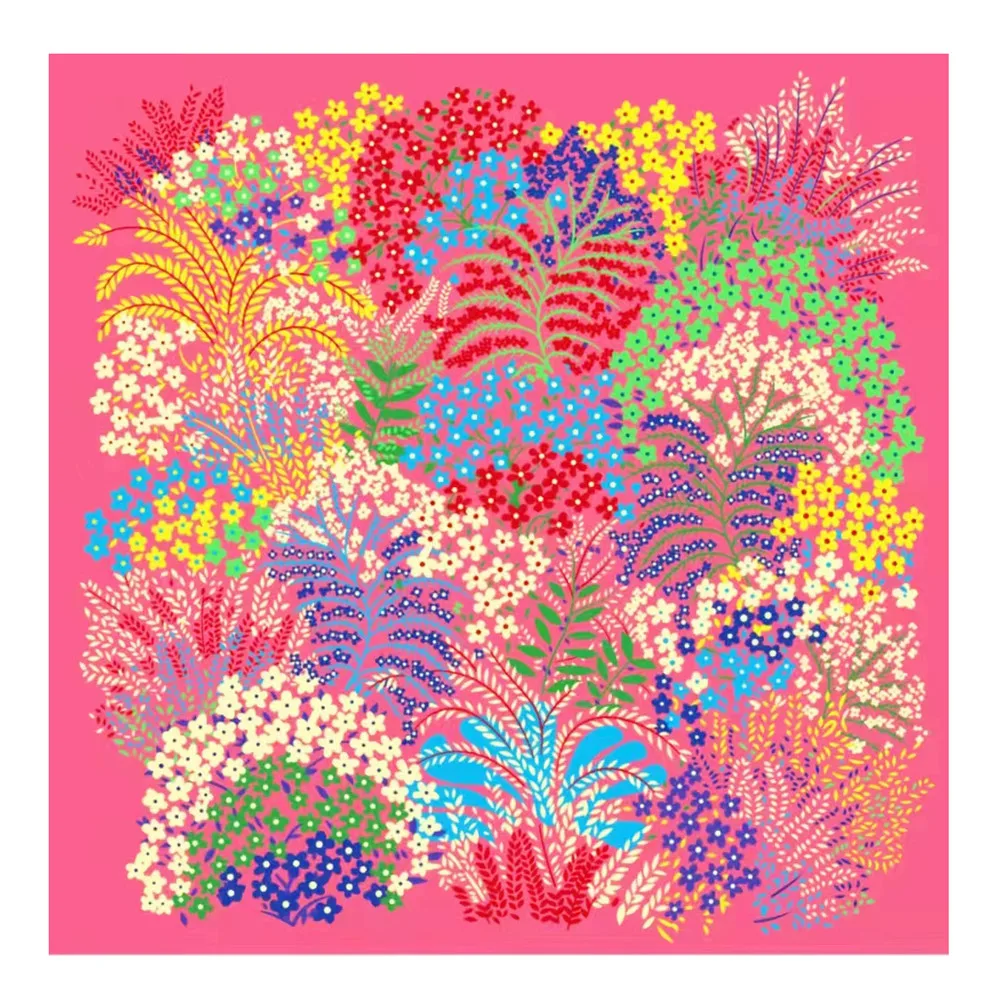 

130CM 100% Silk Scarf Women Large Shawls Colorful Flowers Print Stoles Square Bandana Big Kerchief Scarf Female Foulards Hijab