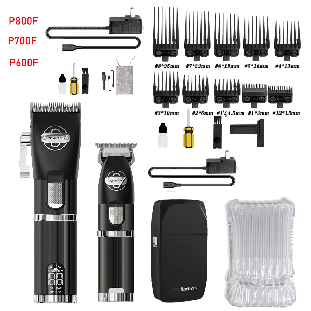 POP Barbers Black P800f P700f P600f Professional Hair Cutting Machine Kit LCD Display Hair Trimmer Machine Cordless Hair Clipper