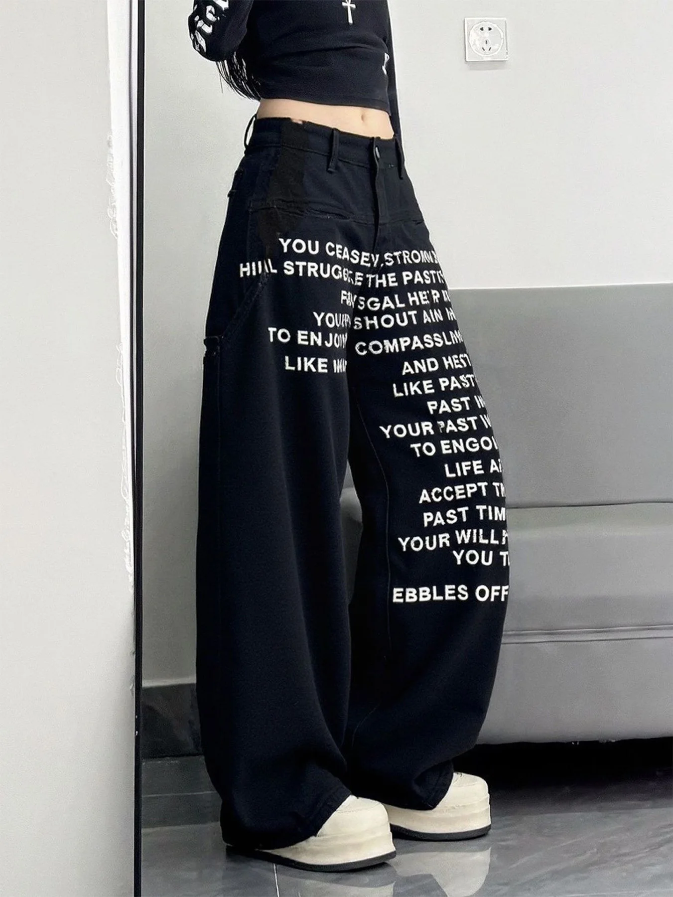 Y2K Pattern Letter Jeans Unisex Vintage Wide Leg Streetwear Gothic Harajuku Hip Hop Pants American Casual Fashion Denim Trousers