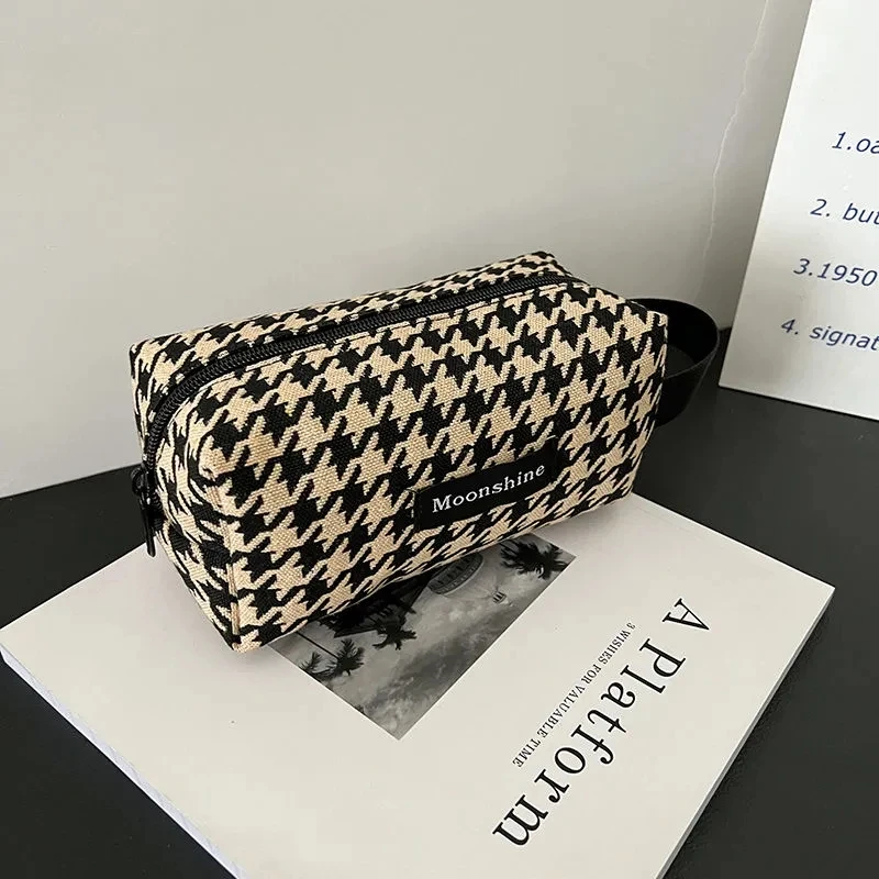 Layrussi Women Toiletries Storage Bag Ladies Portable Cosmetic Bag Checkerboard Plaid Makeup Bag Student Pen Bag Female Handbag