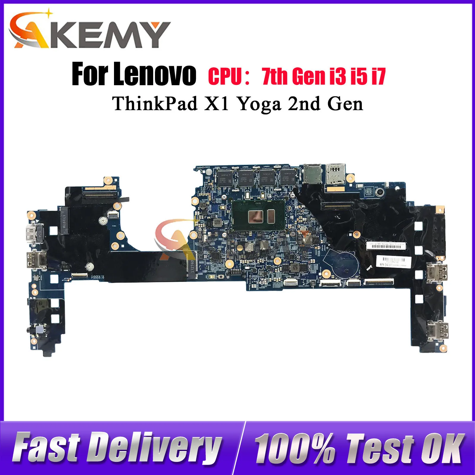 

For Lenovo ThinkPad X1 Yoga 2nd Gen 16822-1 Laptop Motherboard With 8GB 16GB RAM I5 I7 7th Gen CPU 100% Fully Tested