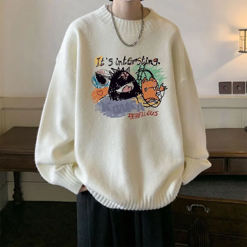 Männer Kleidung Cartoon Pullover Gedruckt Casual Langarm Herbst Winter Junge Stil Mode Rundhals Grundlegende Gestrickte Pullover