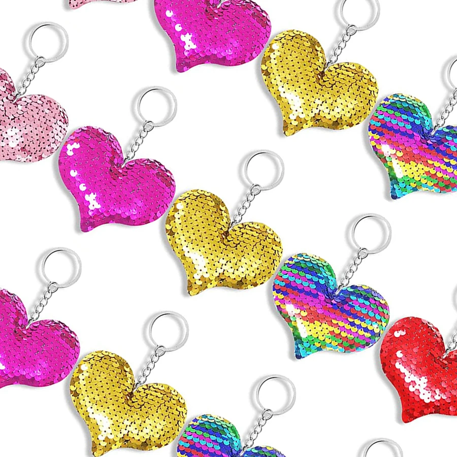 15pcs Flip Sequins Love Heart Key Chain Fashionable Luggage Accessories Pendant, Children Adult Party Gifts Back To School Gifts