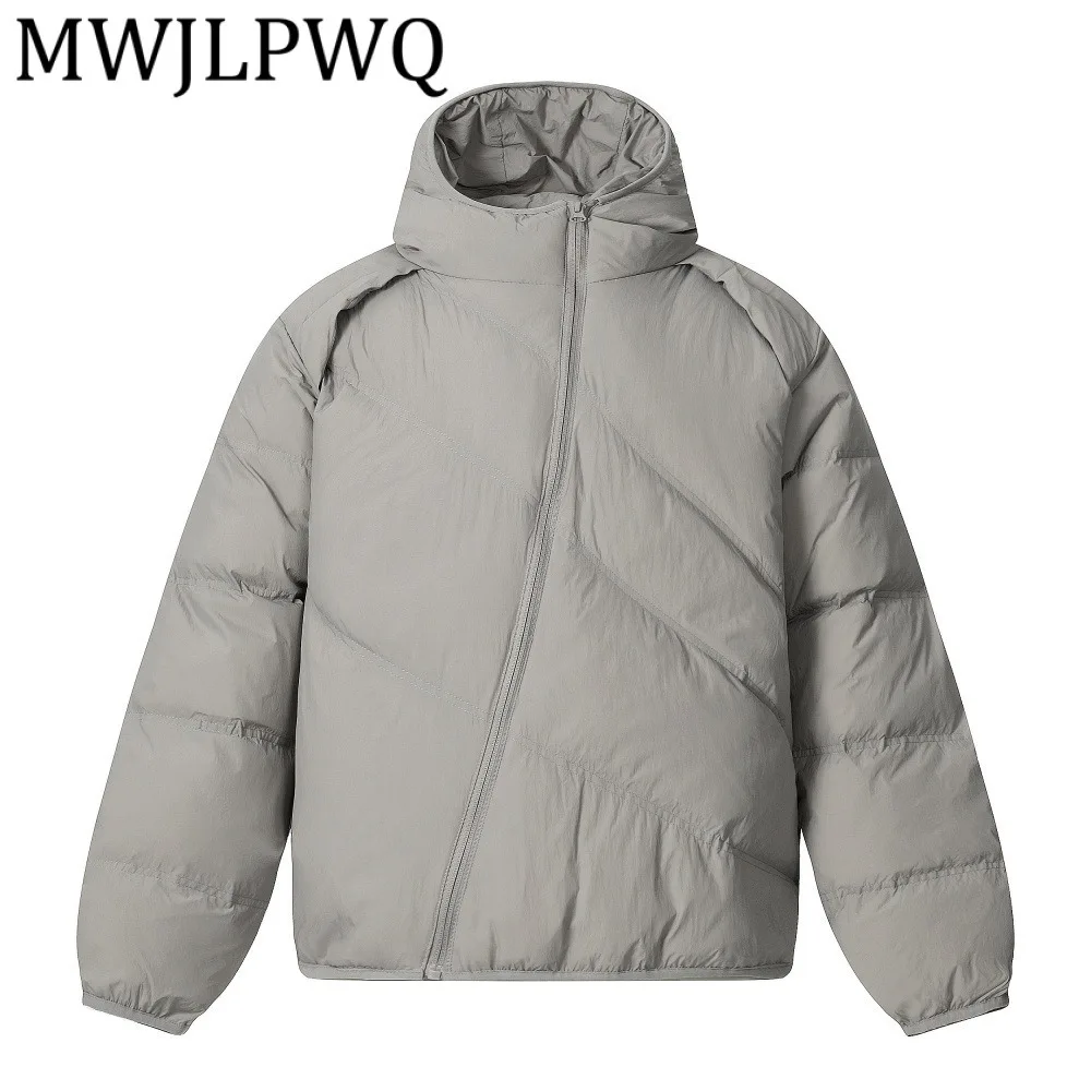 

MWJLPWQ Men's Winter Checkered Diagonal Zipper Irregular Design Hooded Cotton Coat Male Trendy Solid Color Loose Fit Tops 21800