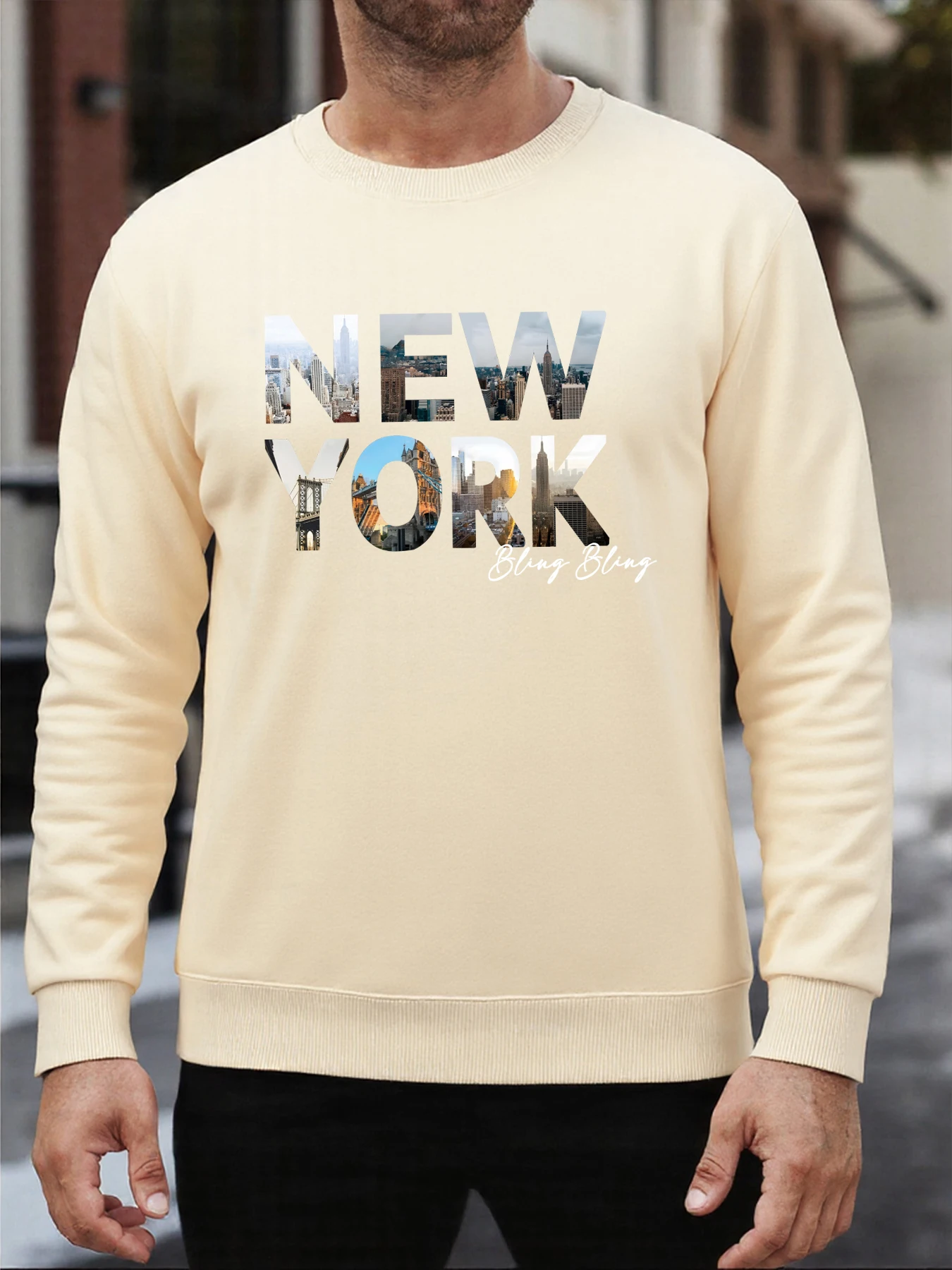 New York Landschaft Muster Männer Pullover Herbst Crewneck Sweatshirt Hip Hop Mehrfarbige Kleidung Fleece Casual Sweatshirts Unisex