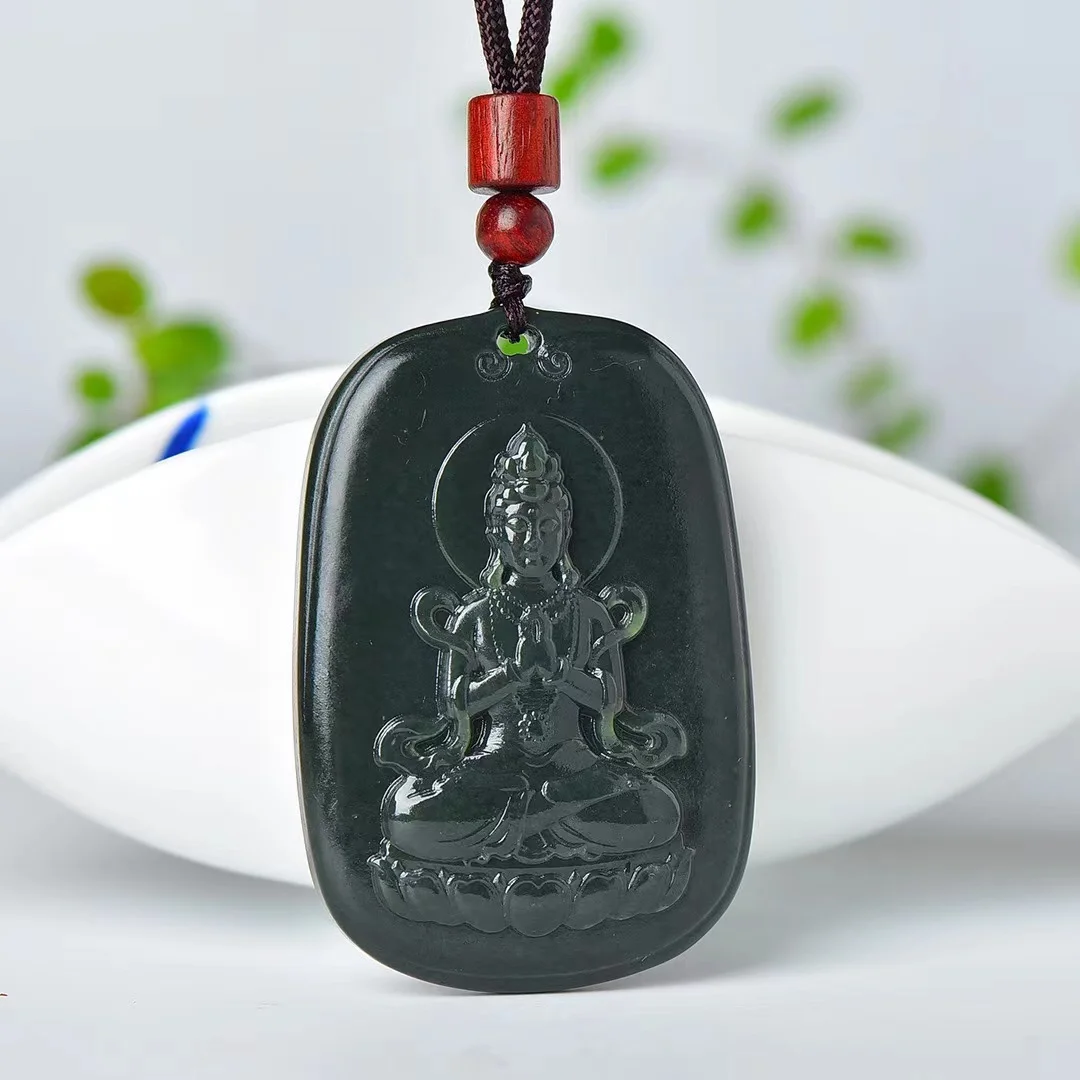 

Exquisite Hetian Jade Sapphire Guanyin Pendant Jewelry 8980#