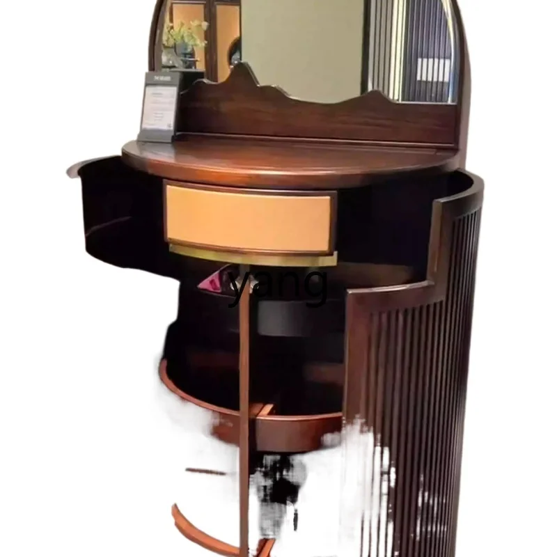 

Yjq new Chinese ebony dresser modern bedroom solid wood integrated mirror round jewelry storage