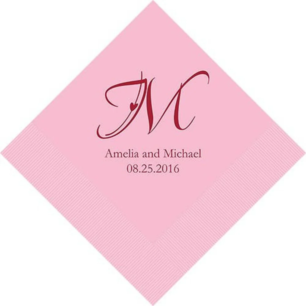 

50PCS Decorative Initial Personalized Printed Wedding Napkins - 3 Sizes / Multiple Colors