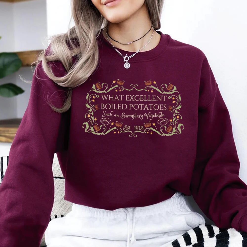 

Толстовка Джейн Остин Свитер «Гордость и предубеждение», «Како отличная рубашка с вареным картофелем», толстовки с круглым вырезом и длинными рукавами с цветочным принтом