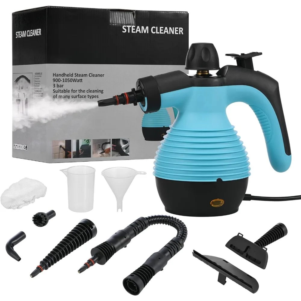 Handheld steam cleaner, multi-purpose pressurized with safety lock and 9 accessory kits, suitable for indoor decoration, kitchen