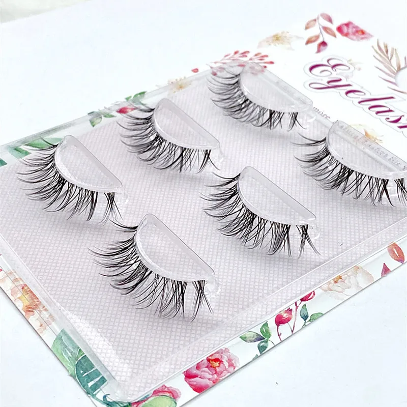 NEW Japanese Transparent Terrier Natural False Eyelashes Soft Stem Simulation Eye Tail with Long Air Eyelashes 3 Pairs Lashes