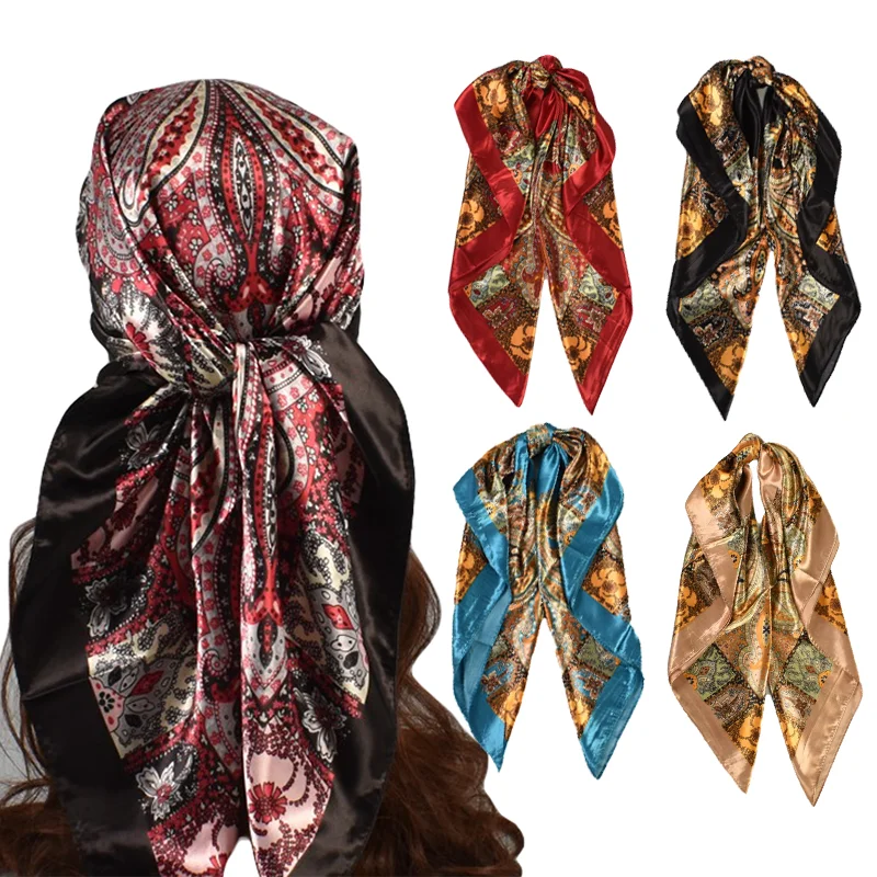 Spring New Versatile Cashew 90 Big Square Scarf Silk Scarf Wholesale Classic Vintage Print Scarf