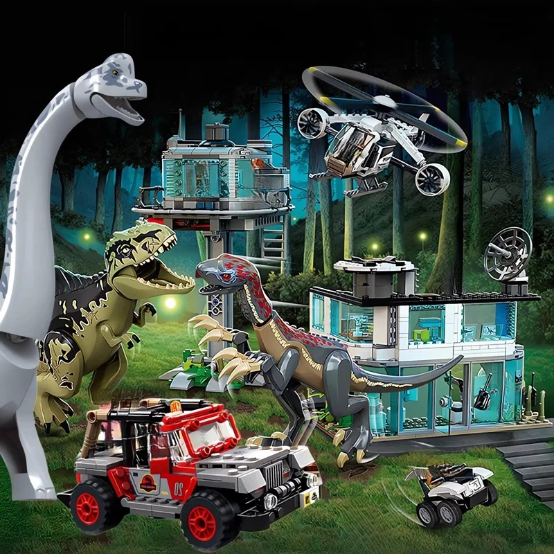 Compatible Sets Jurassic Series Giganotosaurus & Therizinosaurus Attack Children's Dinosaur World Park Toys Christmas gift