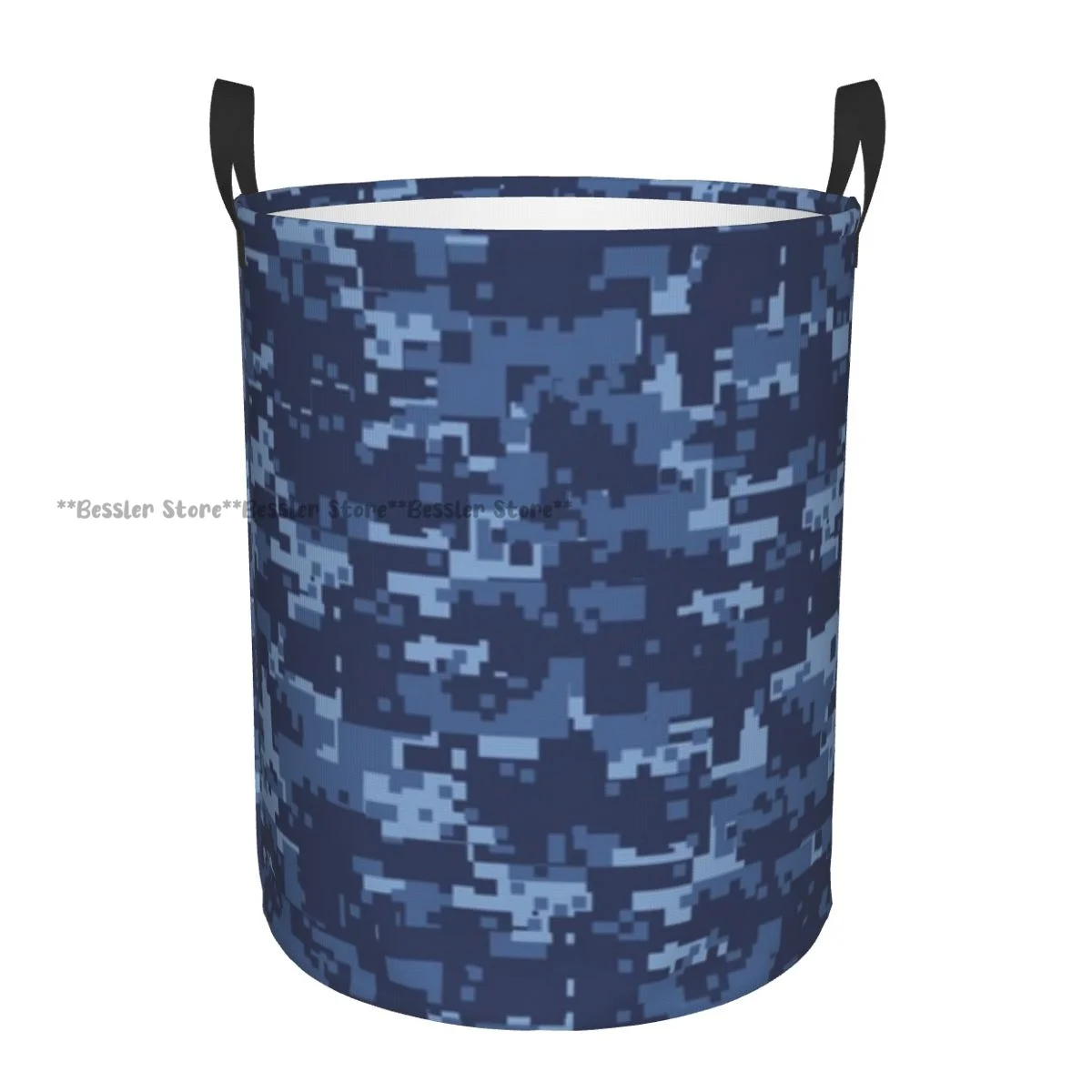 Foldable Laundry Basket for Dirty Clothes Military Blue Camouflage Pattern Storage Hamper