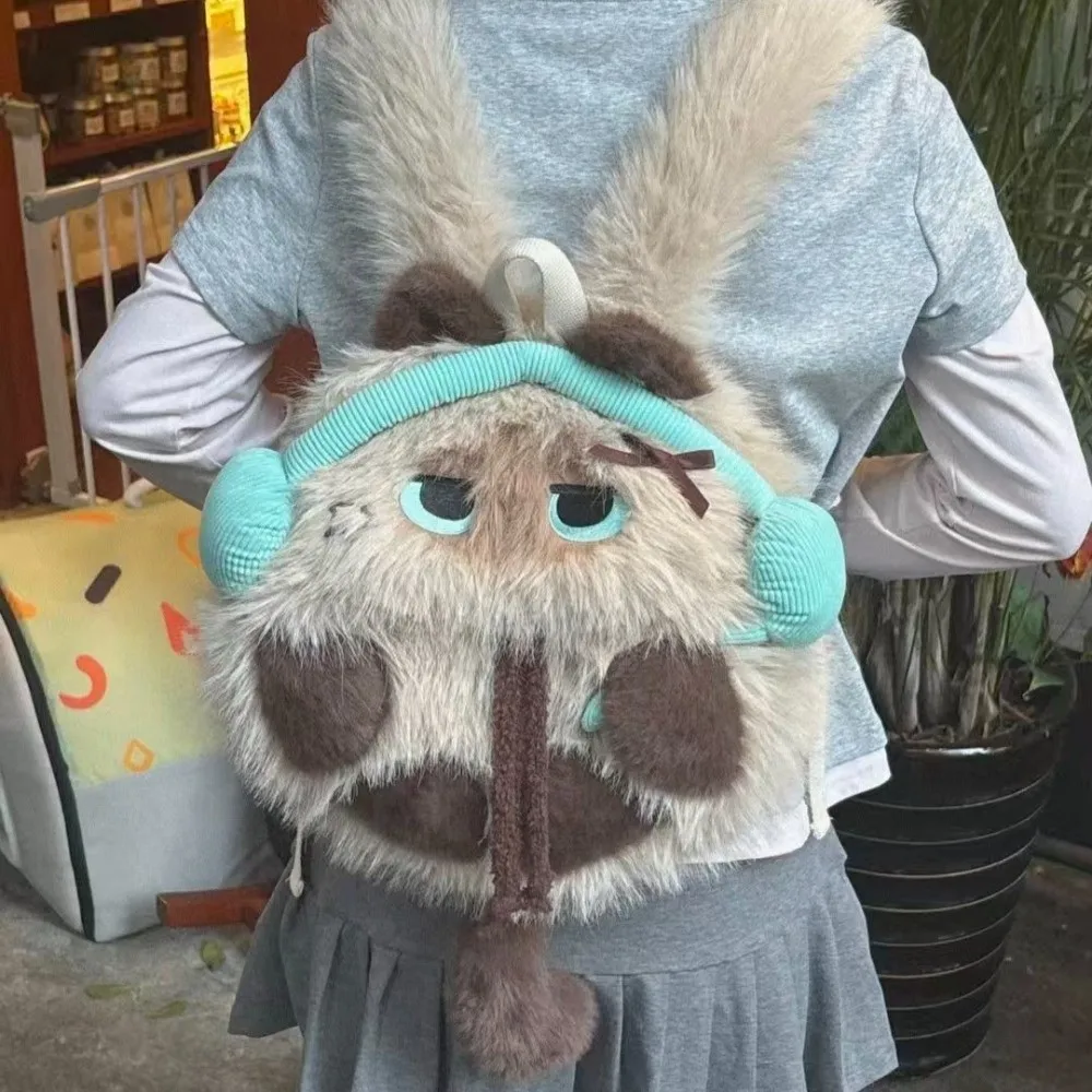 Mochila de Felpa con Diseño de Gato Siamés Kawaii, Linda Bolsa de Hombro con Diseño de Animal, Aspecto Realista, Suave, para Estudiantes, para la Escuela, para Ir de Compras