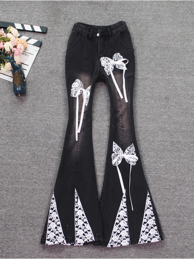 

Women Black Gothic Y2k Flare Jeans Harajuku Oversize Denim Trousers Japanese 2000s Style Baggy Jean Pants Trashy Vintage Clothes
