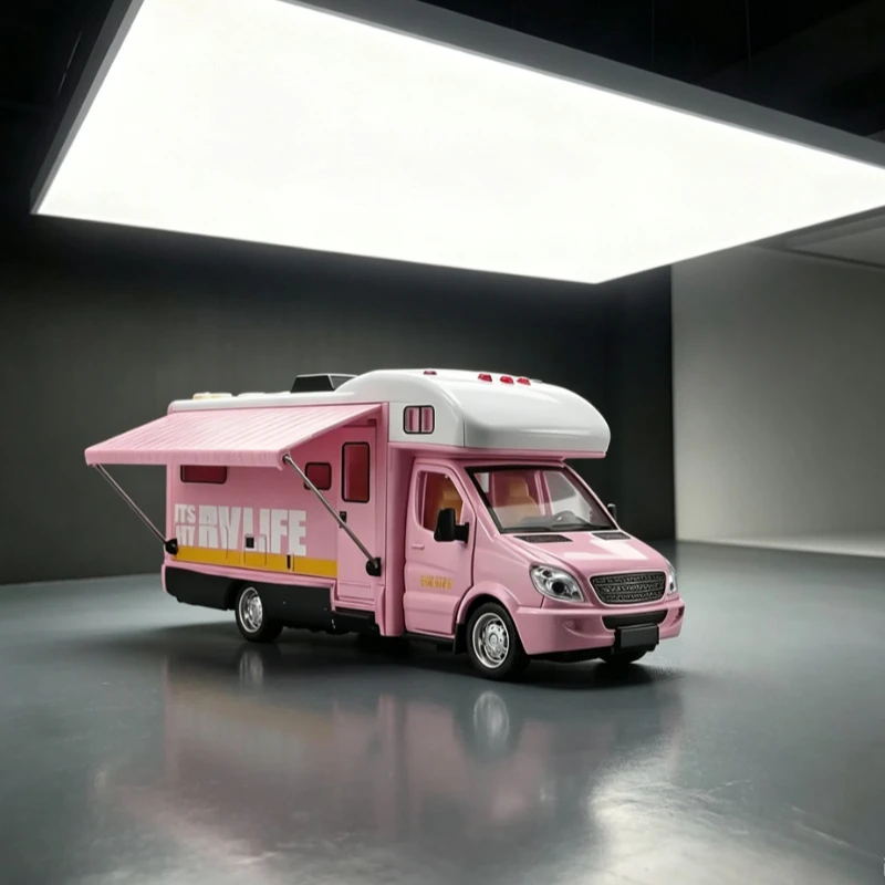 Simulated 1:32 Camping C Vehicle Model Pull Back Sound Light One Key Pop Up Kids Interactive Play Collection Ornament