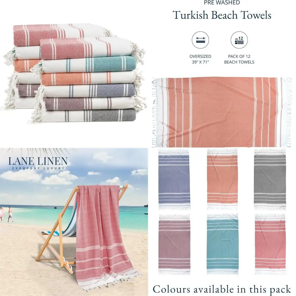 

Массовые большие пляжные полотенца — 12 шт., полотенца для бассейна для взрослых, предварительно моющиеся, без песка, быстросохнущие, идеально подходят для использования на пляже и у бассейна.