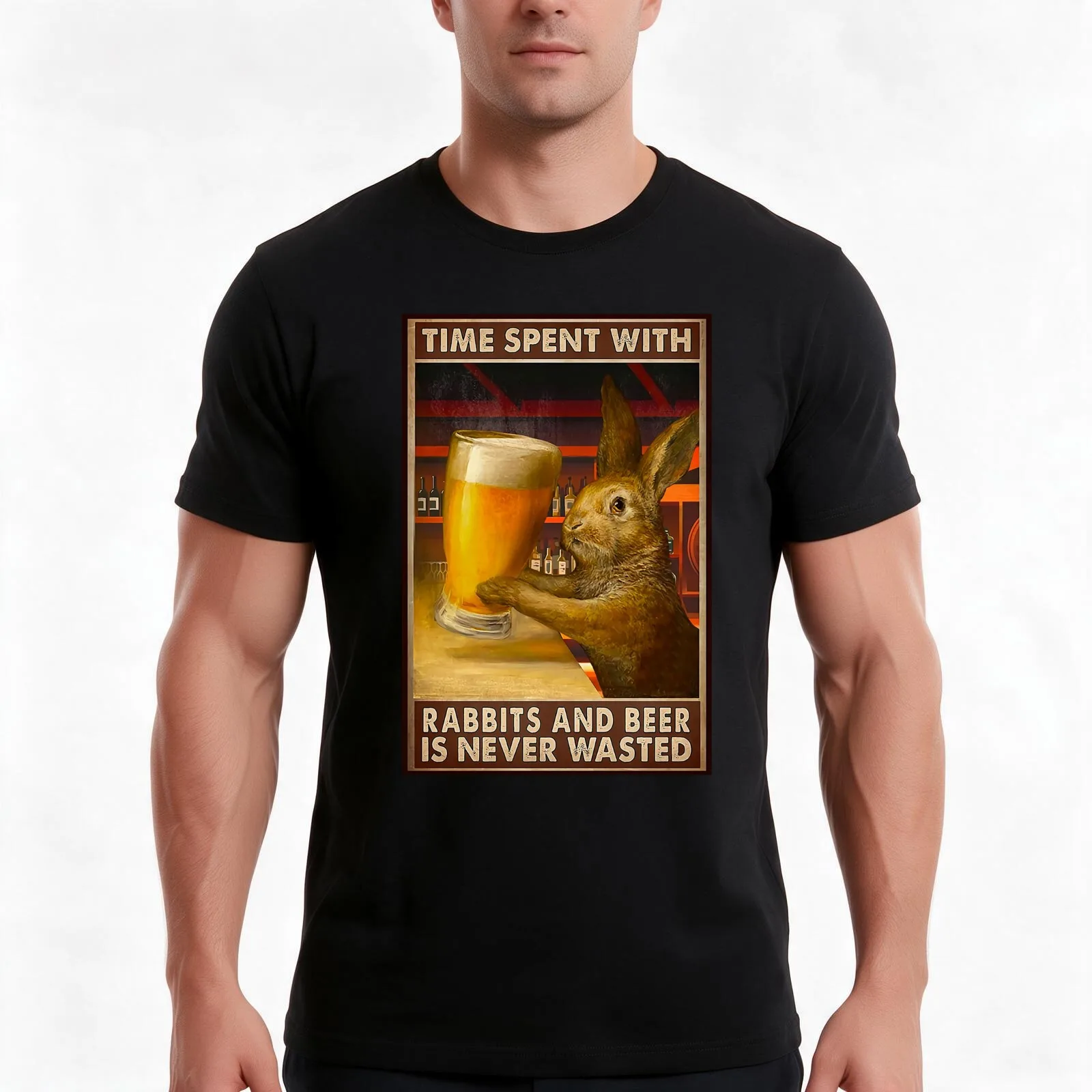 Time spent with Rabbits And Beer is never wasted T-Shirt Summer Casual Cotton Tee Oversized Streetwear Tops Unisex Men Women