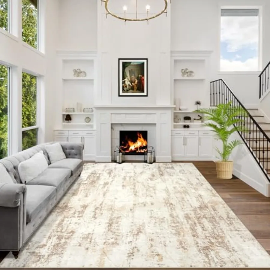 

9x12 Area Rugs Washable Modern Abstract Living Room Rug Soft AntiSkid Thin Carpet Indoor Floor NonShedding Carpets for Bedroom