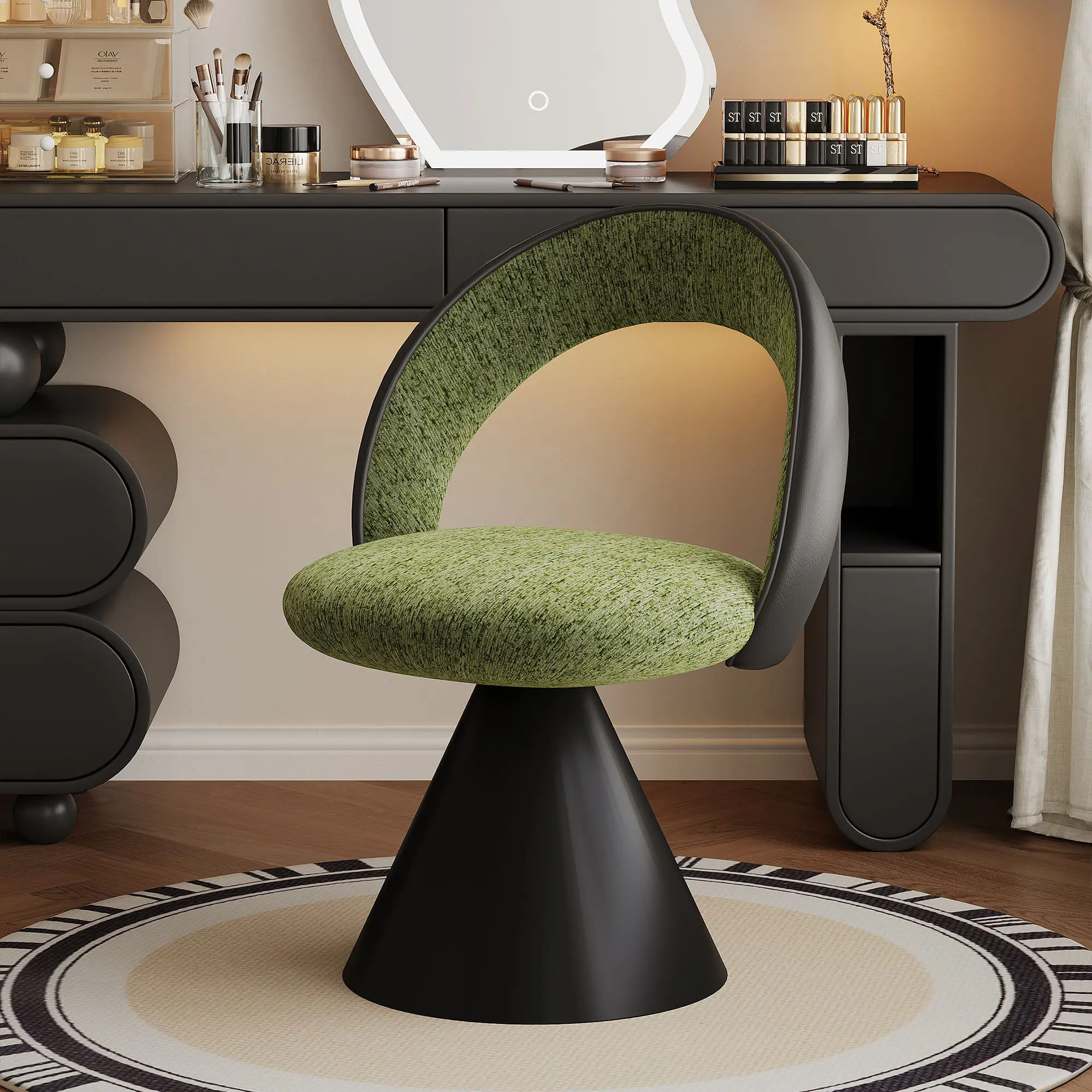 Light  Metal Makeup Stool & Chair with Swivel Backrest Anti-slip Mat for Home Bedroom High-end Feeling