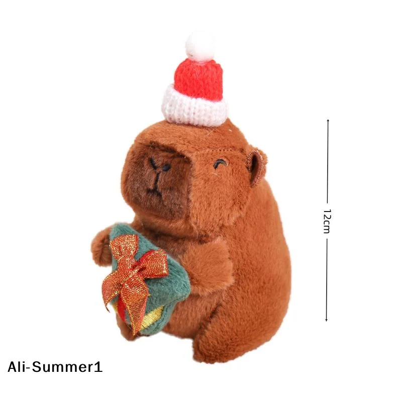 【E】Uroczy świąteczny breloczek z kapibarą, pluszowa zawieszka, miękka wypchana lalka, ozdoba do plecaka, prezent na Nowy Rok