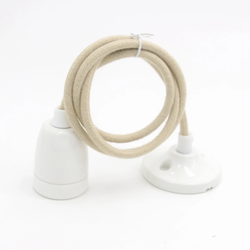 Ceramic Ceiling Lamp Pendant Light Cord Kits Fabric Cord with Porcelain Bulb Holder