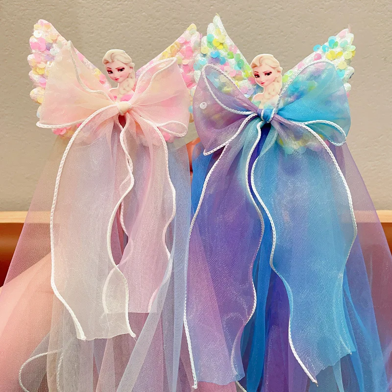 

Anime Disney Elsa Princess Hair Clip Trendy Mesh Bow Tassel Hair Clips Decorative Hair Accessories For Holiday Party Girls Gift