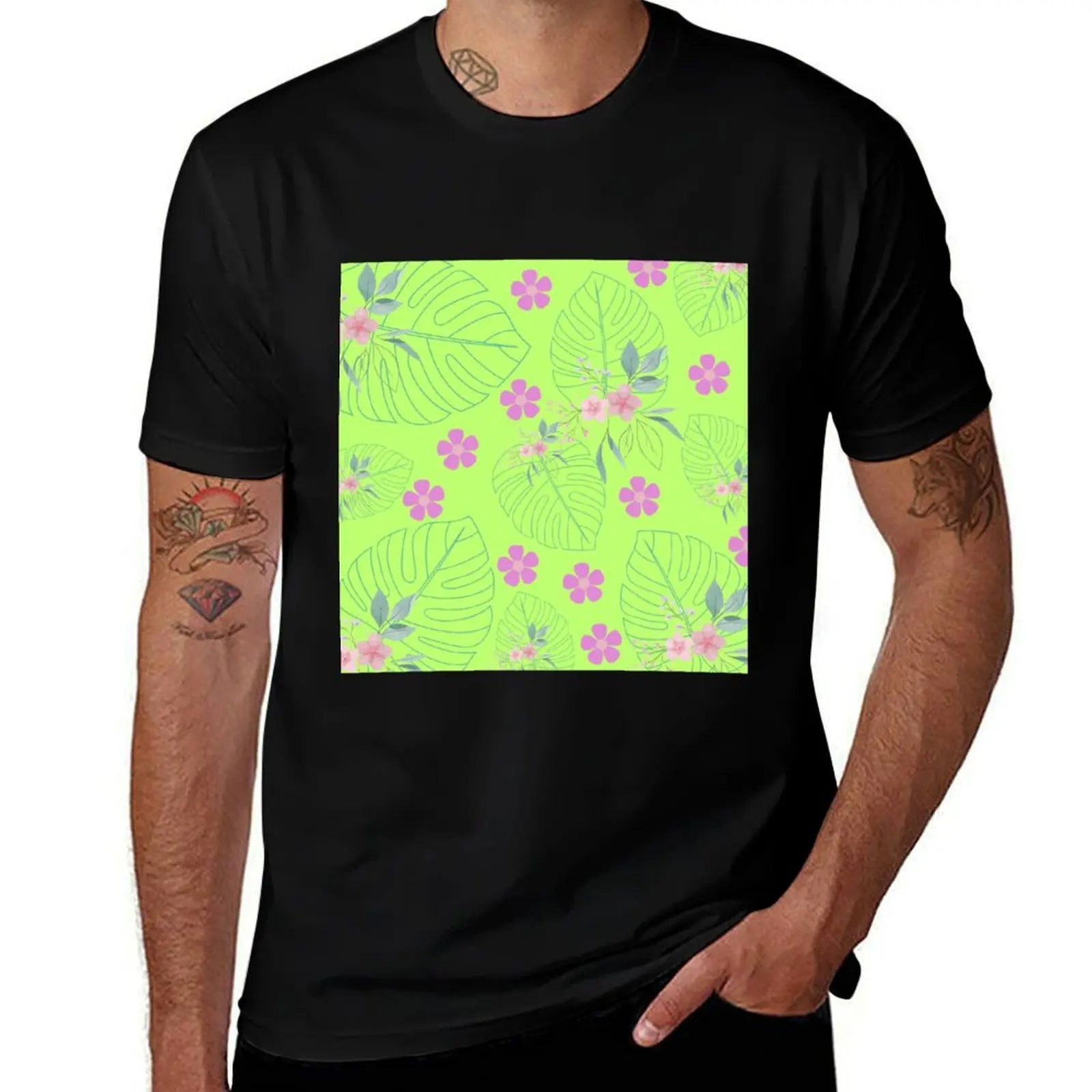 

Young green with pale pink design flower T-Shirt luxury designer vintage t shirts aesthetic clothes mens graphic t-shirts anime