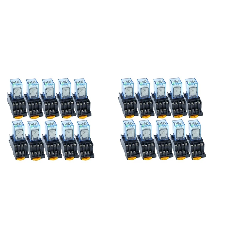 

20Pc MY4NJ 14PIN 4DPDT Electronic Mini Electromagnetic Relay 5A Coil With PYF14A Socket Base AC 220V