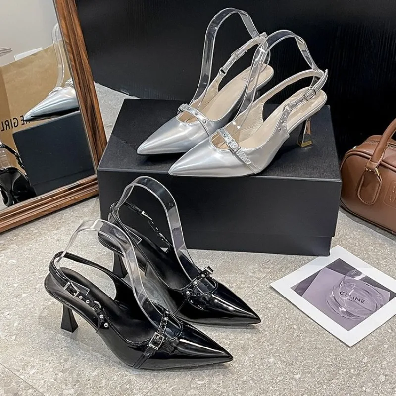 Luxury Women High Heels Ladies Pointed Toe Party Wedding Shoes  Fashion Stiletto Summer Rhinestone Slingback Sandals Female view 2