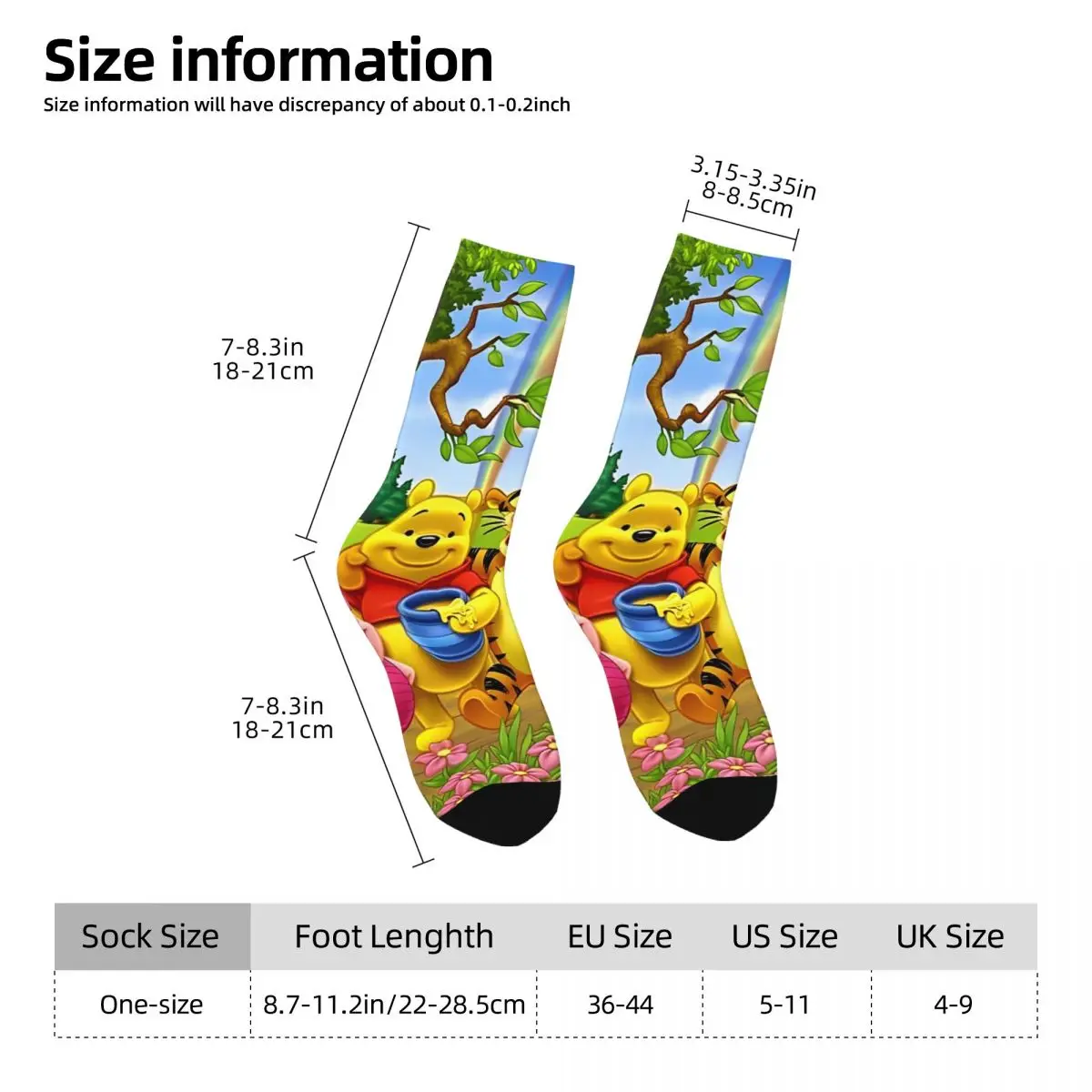 Winnie Pooh Bear Cartoon Socks Fashion Stockings Winter Non-Slip Men Socks Soft Breathable Pattern Cycling Socks