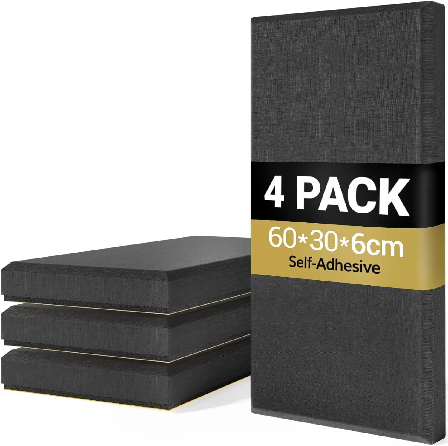 Grande Espuma Acústica Pack 4 Paneles,60*30*6cm,Paneles Acústicos de fibra de vidrio 3D con autoadhesivo completo, pan