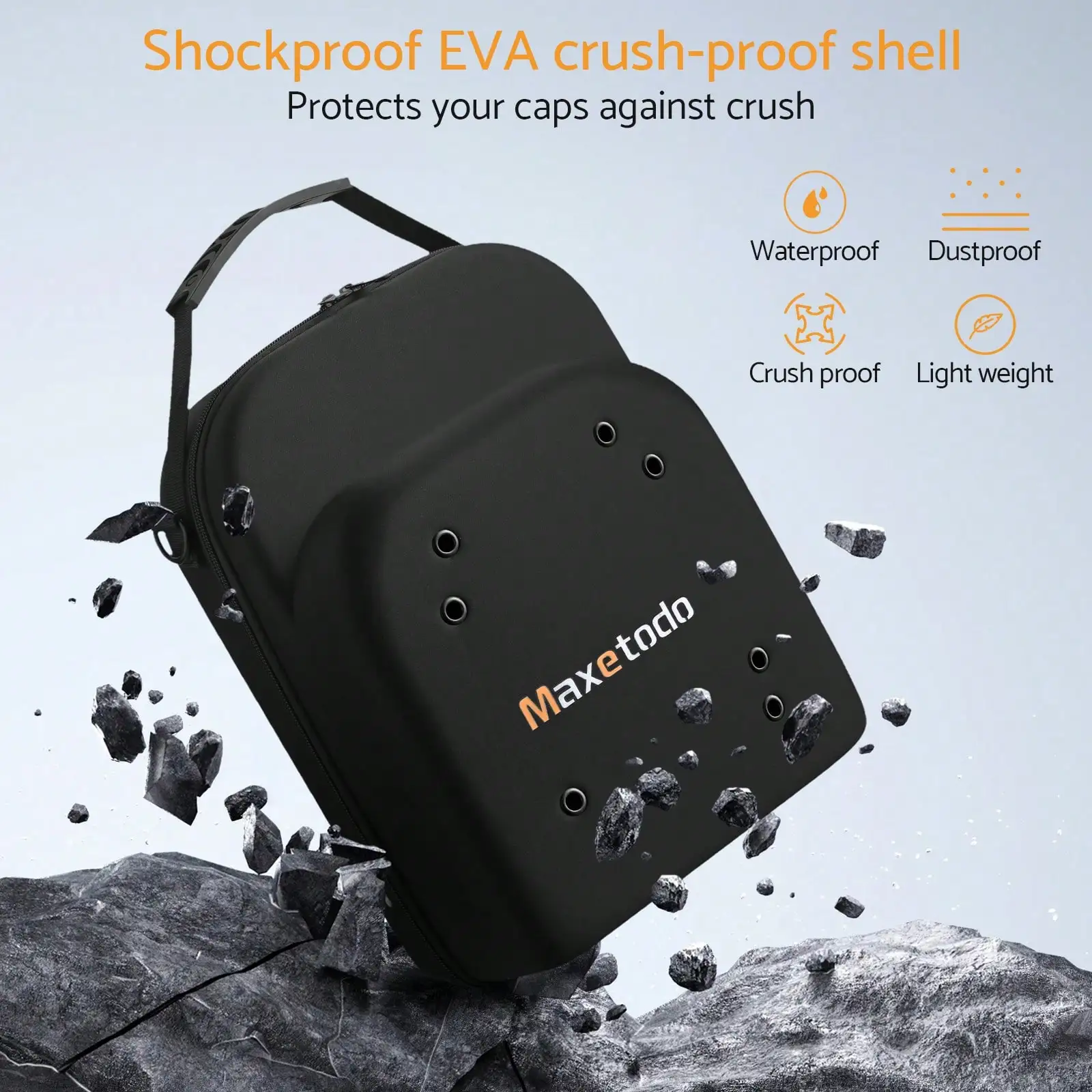 Black Hat Travel Storage Bag EVA Waterproof Dustproof Crushproof Hat Box Hold 6 Caps with Handle Shoulder Strap for Travel Daily