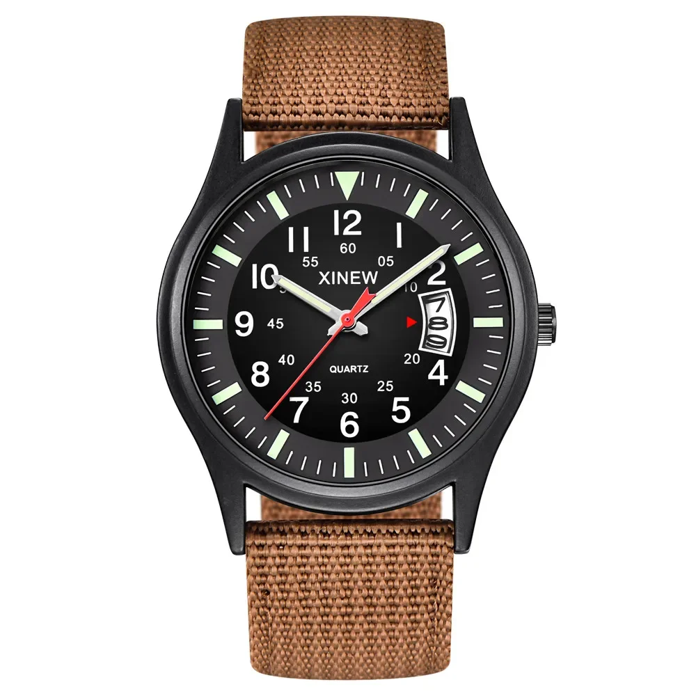 Round Dial Nylon Strap Band Men Boy Military Army Date Quartz Wrist Watch Top Brand Luxury Waterproof Watch Relogio Masculino