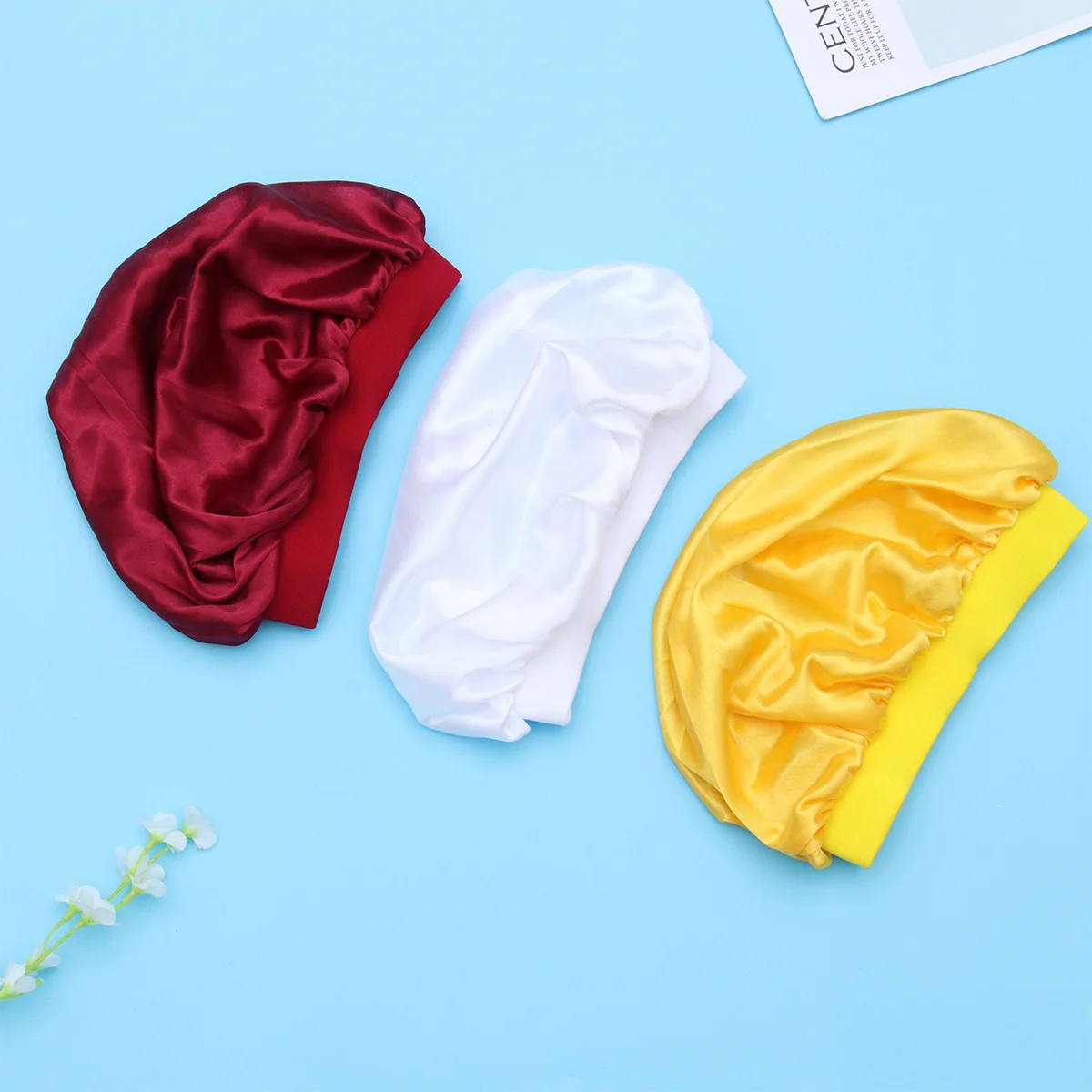 

3Pcs Sleep Bonnet Cap for Soft Elastic Hair Hat for Night Use Satin Material Keeps Hair Neat and Oil Controlled