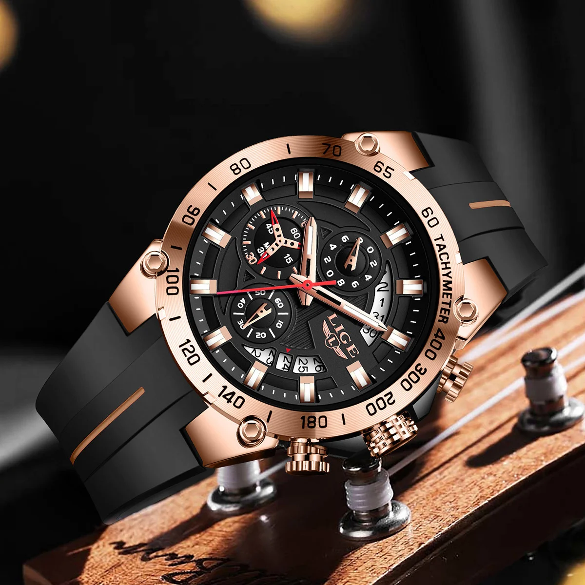 LIGE 남성용 새로운 스포츠 쿼츠 시계 패션 방수 크로노 그래프 손목 시계 부드러운 실리콘 스트랩 빛나는 달력 남자 시계