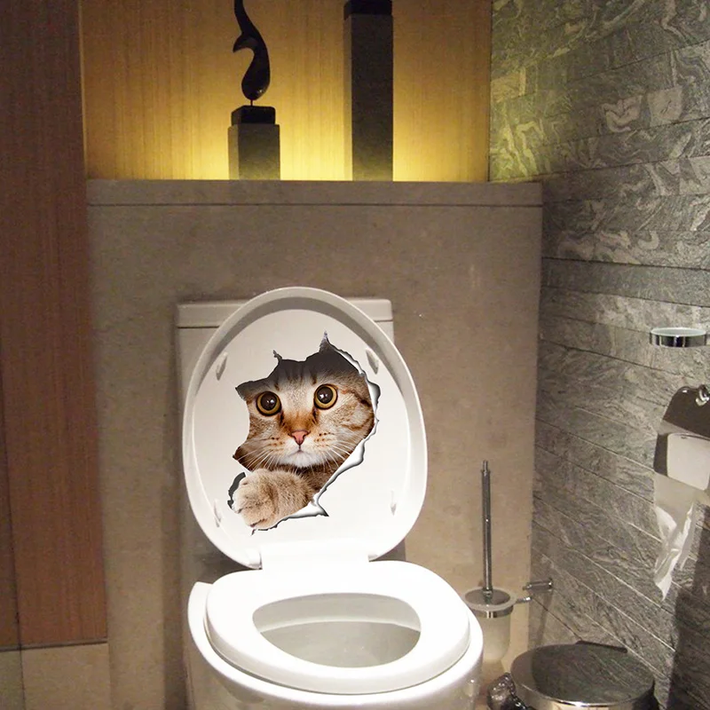 3d Wall Decoration Stickers For Cats And Dogs Breaking Through Walls Bathroom Toilet Cover Stickers Wall Stickers